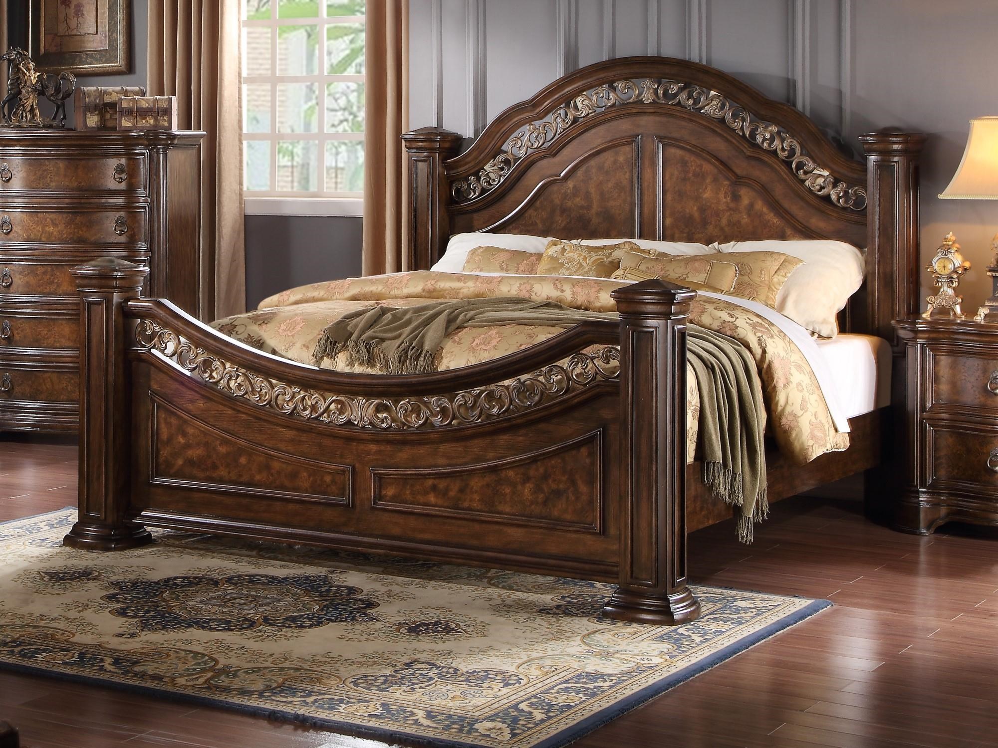 Royale poster canopy bedroom set on sale with marble and leather accents